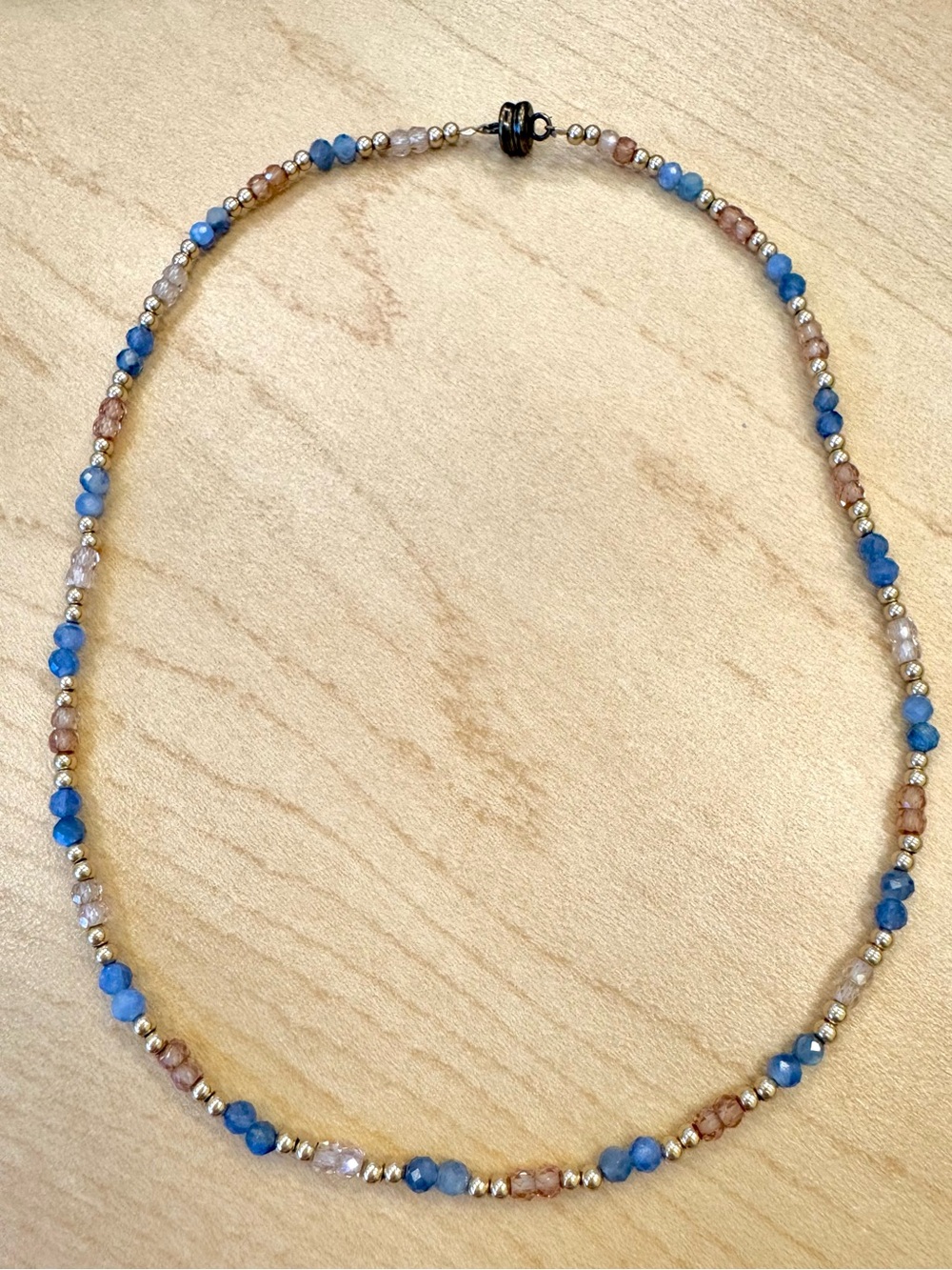 Gold Filled, Brown Zircon & Blue Faceted Quartz Necklace / Double Wrap Bracelet